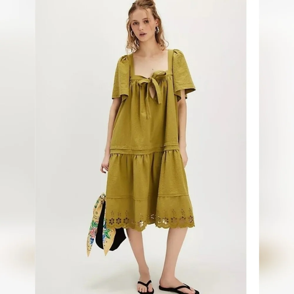 NWT Free People Baldwin Midi Dress Lace Tiered Eyelet Embroidered Cutout Tunic